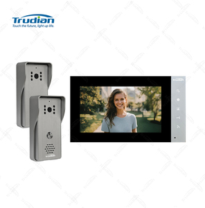 Kit de intercomunicación con cámara de timbre de vídeo de 7 pulgadas, desbloqueo de 2 puertas, sistema de teléfono de puerta de 4 colores con pantalla táctil para seguridad del hogar - Product Image 1