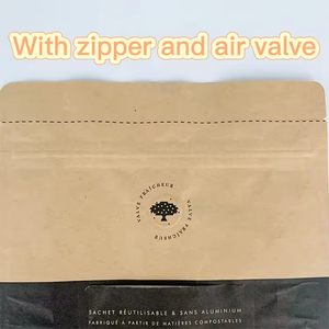 定制防潮防臭可生物降解牛皮纸咖啡袋，带空气阀和卡袋