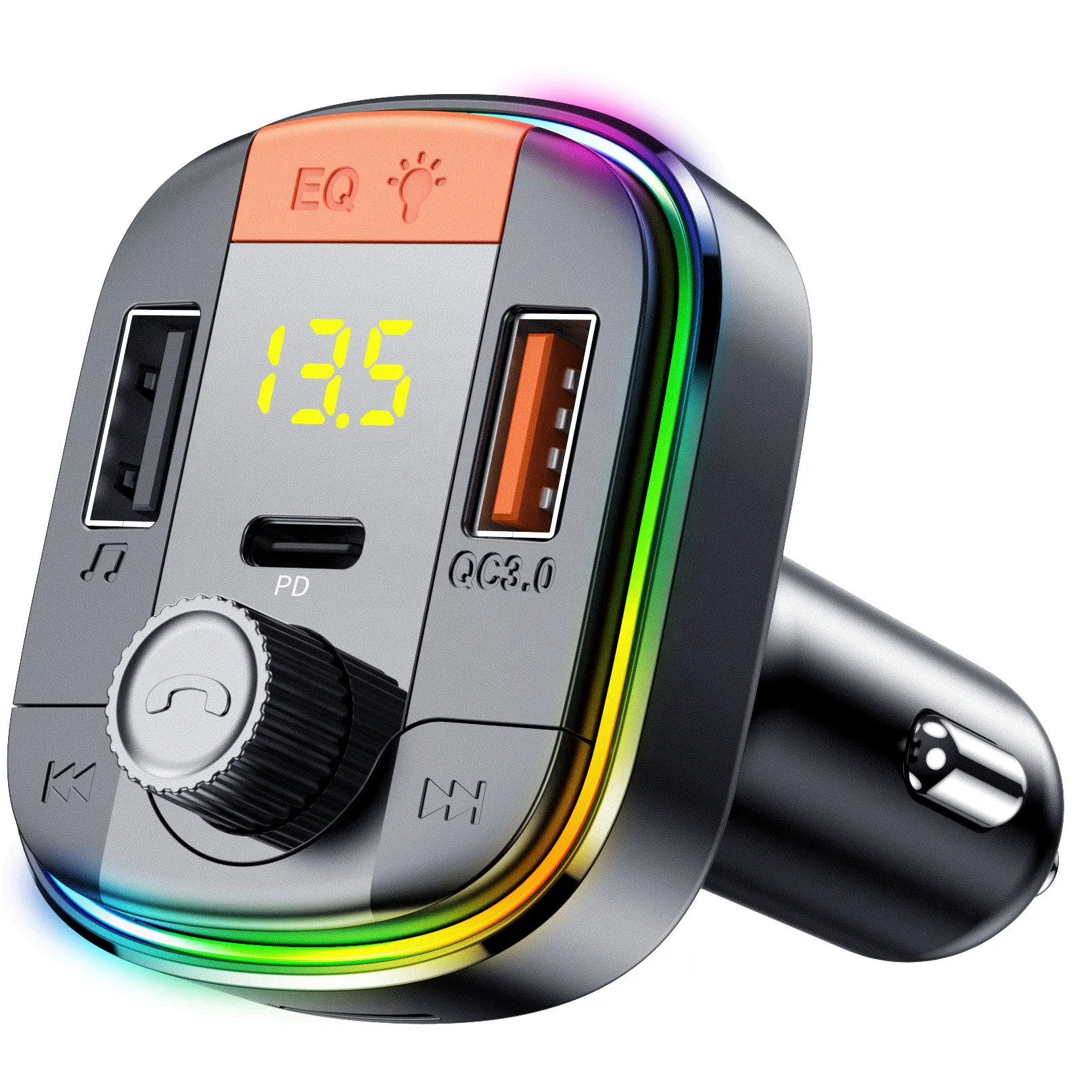 Kablosuz radyo QC3.0 hızlı şarj LED aydınlatmalı araç kiti araba Fm verici Bluetooth alıcısı araç multimedya Mp3 çalar