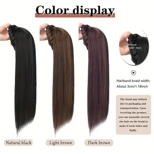 Synthetische Lange Rechte Vlecht Hoofdband Pruik Vrouwelijke Bruine Zwarte Natuurlijke Hittebestendige Half Haar Pruik Voor Vrouwen - Product Image 3