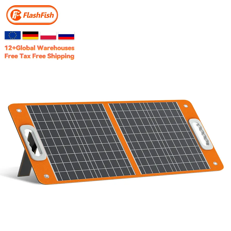 Monocrystalline 60W Solar Charger Kemah Luar Ruangan Pengisian 50W Lipat Lipat Panel Surya Portabel untuk Ponsel