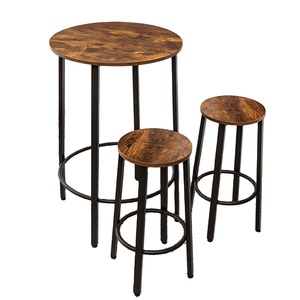 High Industrial Bar Dining <strong>Table</strong> Set Tall <strong>Counter</strong> <strong>Height</strong> Bar <strong>Table</strong> with Two Bar Stools and Foot Pads - Product Image 1