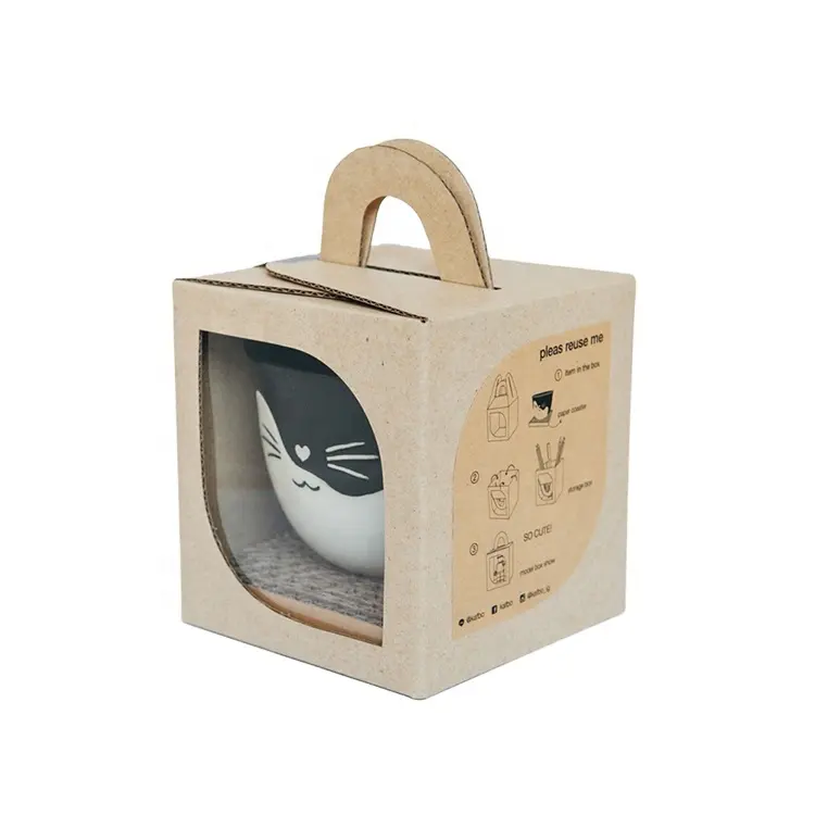 Logotipo personalizado CMYK impreso papel corrugado caja de regalo exquisita taza de café cajas de embalaje con ventana de PVC