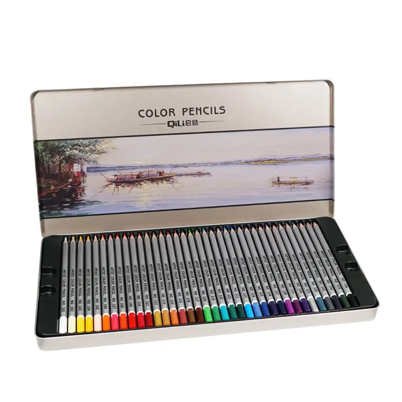 أقلام ملونة 36/72 لونًا زيتية على شكل صندوق من الخشب وغلاف من الرصاص ملونة للرسم على الرسم من اللوازم المدرسية أقلام ملونة