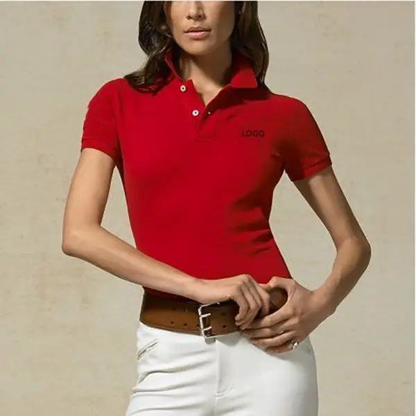 Camisa polo feminina gola polo algodão + spandex, camiseta polo a granel