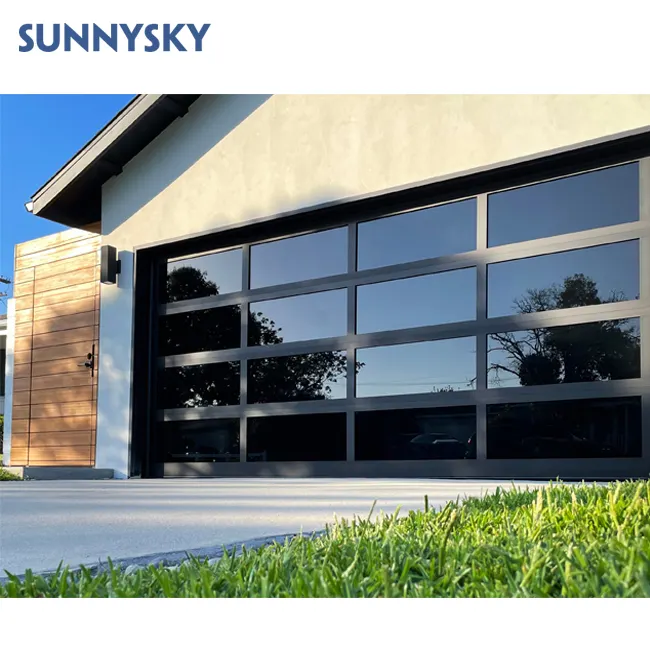 Sunnysky Pemutus Panas Pintu Garasi Otomatis, Panel Kaca Aluminium, Papan Penuh Kustom Amerika