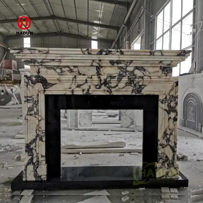 Custom Hand Carved Stone White Marble Italian Fireplace Mantel