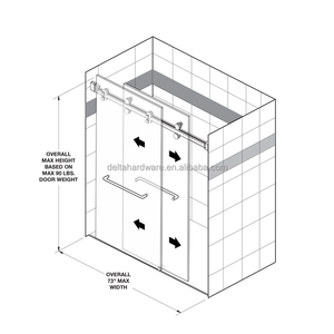 TWIN72 Brushed Nickel Stainless Steel 304 180 <strong>Deg</strong> Two Door Bypass <strong>Double</strong> Sliding Shower Glass Door System