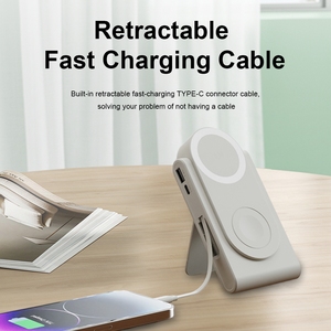 20000mAh 3合1磁性无线移动电源22.5w快速充电，用于电话/手表/耳机内置支架紧凑型便携式