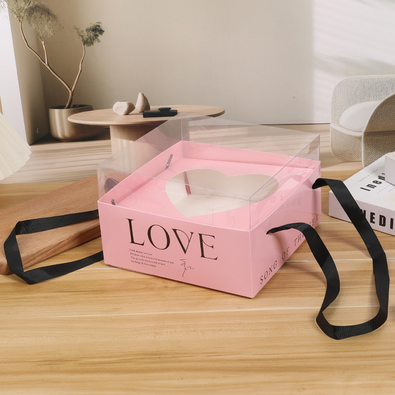 Caja de mano con espejo rosa