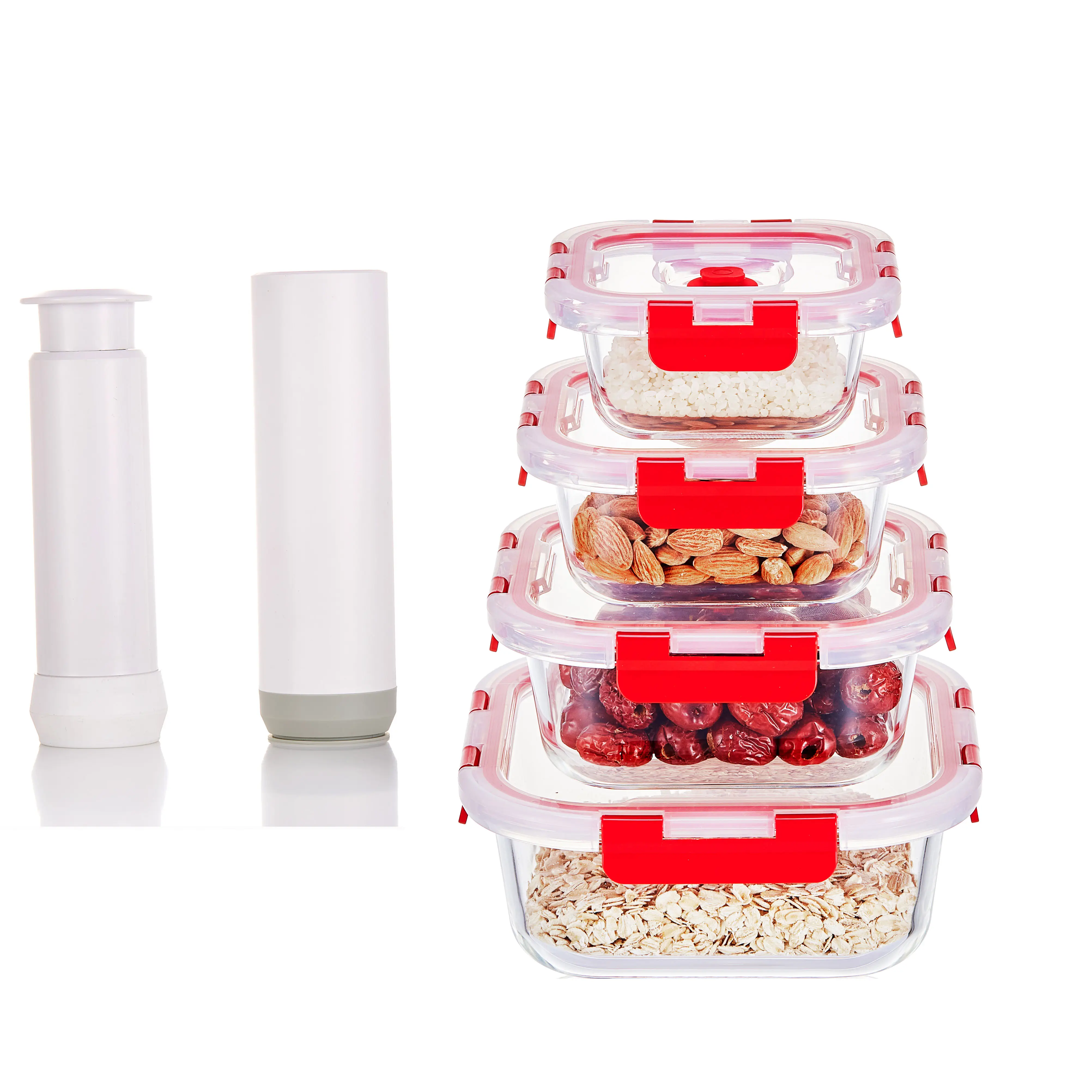 LINUO set di contenitori per alimenti in vetro borosilicato alto 10 pezzi contenitori sottovuoto rettangolari in vetro con coperchi ventilati lunch box