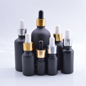 Frasco conta-gotas de vidro preto com caixa <span class=keywords><strong>10ml</strong></span> 15ml 20ml 30ml 50ml 100ml Frasco de perfume cosmético vazio