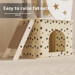 Großer Luxus-mehr schicht iger hölzerner Kratz baum Integrierter Kratzpfosten-Klettergerüst ständer für kleine Räume Luxus-Holz katzen haus - Product Image 4