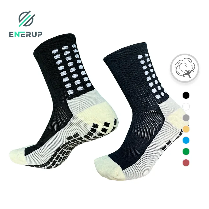 Calcetines de fútbol personalizados Enerup con agarre, fabricante de diseño de cinta de fútbol, calcetines deportivos largos con agarre