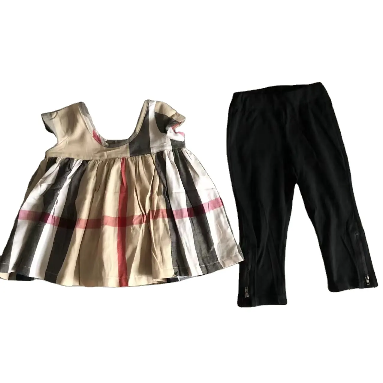 Ropa de diseño de marca para niña, trajes para niña pequeña, vestido sin mangas, camisa + Pantalones de algodón negro, conjunto de dos piezas
