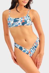 Fully Lined Custom Design Swimsuit Cheeky <strong>C</strong> Front Thong Bikini <strong>Printed</strong> Tan <strong>String</strong> Straight Neckline Crop Bikini - Product Image 5