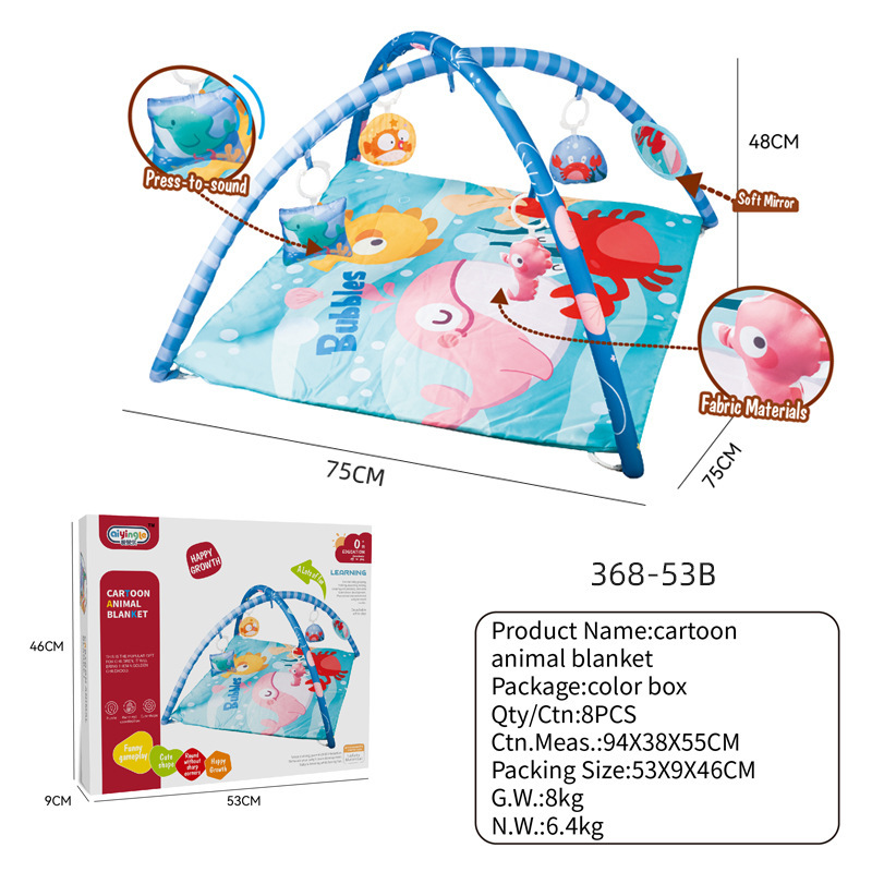 368-53B Tapis bébé carré baleine - Bleu