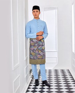 Müslüman erkekler Baju kusilk Melayu Slimfit kesme ipek modeli nakış Songket ve Baju Melayu Baju Raya