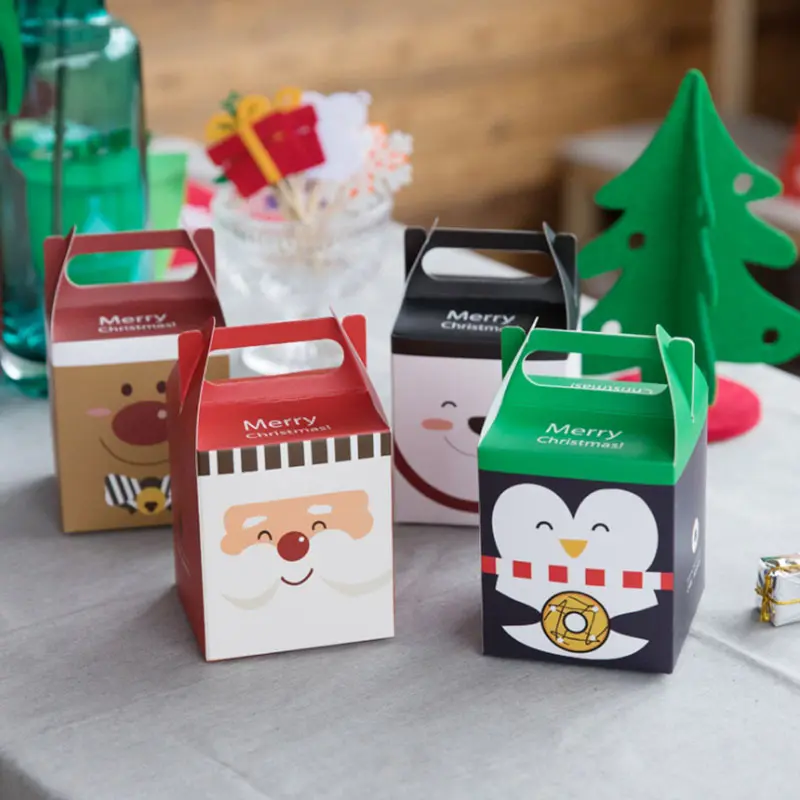 Caja de regalo de Navidad pingüino viejo patrón cajas de embalaje caja de cartón nueces secas caja de papel frutas caramelo bolsa de bolsa