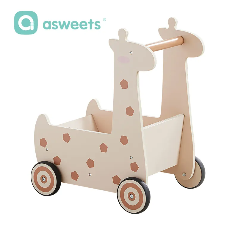 Asweets 2023 Nouvelles innovations Rangement en bois trotteur rose pour bébé fille pousseur activité marchette pour bébé poussette 3 en 1