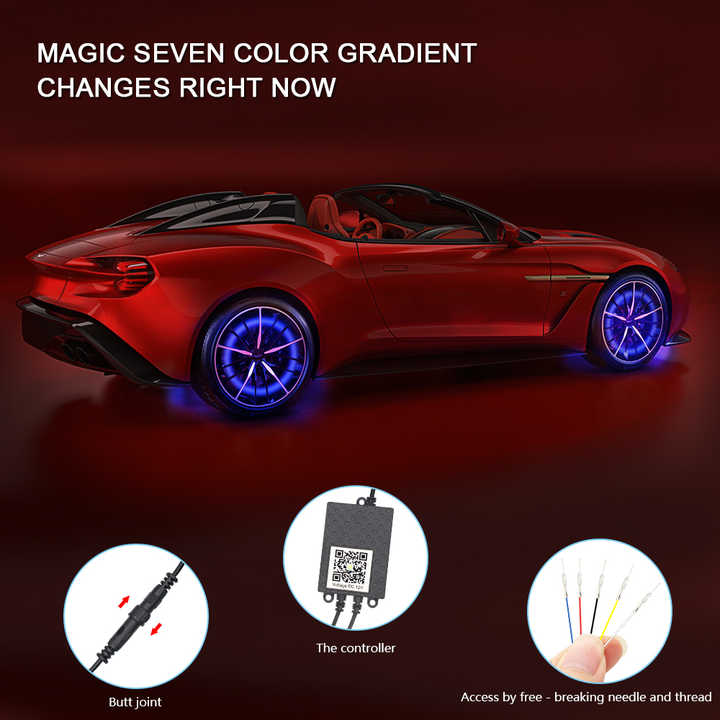 LED Waterproof Neon Strip Light RGB Seven Color Gradient Changes Right Now Magic Wheel Hub Lamp Waterproof Lamp