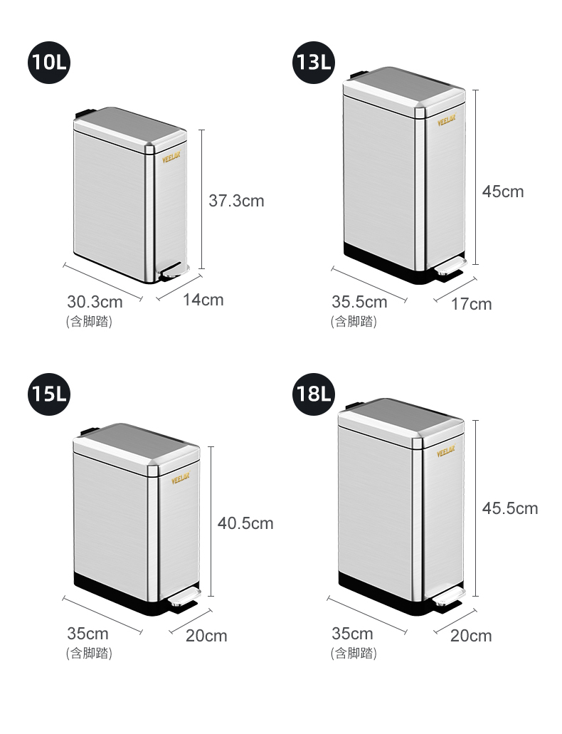 wholesale 10L kitchen food stainless steel trash can in waste bins