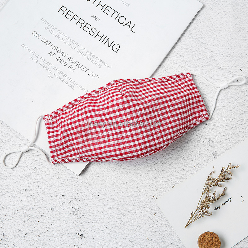 Red checkered pattern cotton face mask