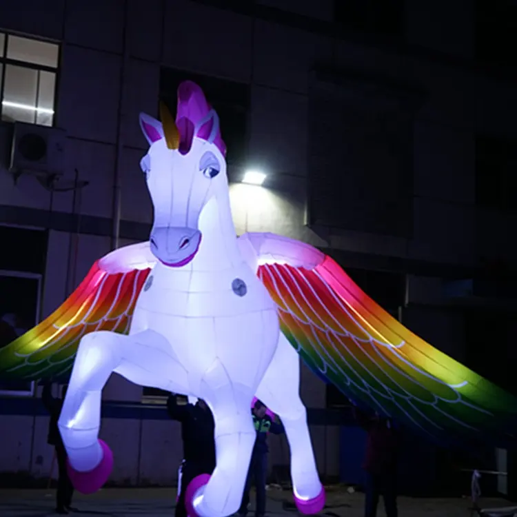 Parco strade Illuminazione decorativa gonfiabile cavallo unicorno mascotte con le ali