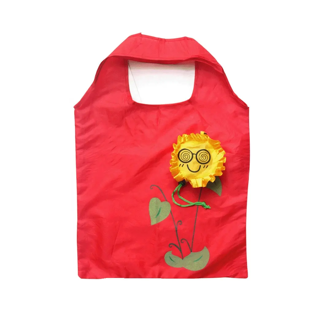 Personalizzato Girasole Poliestere Promozione Pubblicità Fiore Riutilizzabile Shopping Bag Sacchetto Piegante Logo Stampato Regalo Riutilizzabile Sacchetto di Generi Alimentari