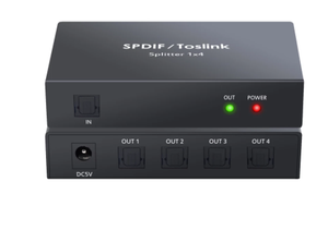 Divisores de audio óptico digital de aluminio 1X4 con cable óptico SPDIF Toslink Divisor de audio de fibra óptica 1 en 4 salidas - Product Image 2