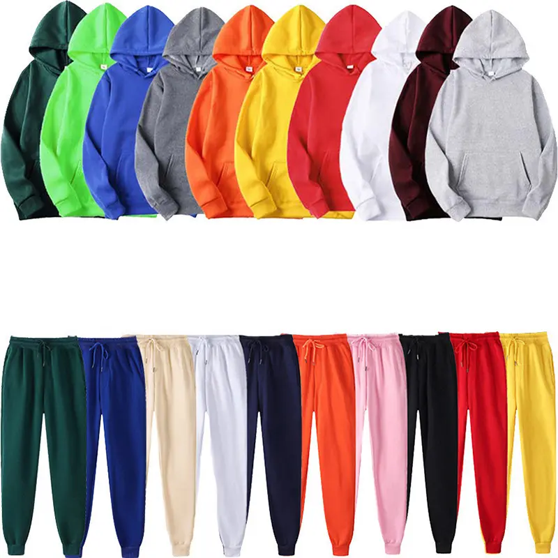 Toptan rahat Hoody boş eşofman düz Set Unisex Sweatsuits Hoodies özel Logo erkek eşofman