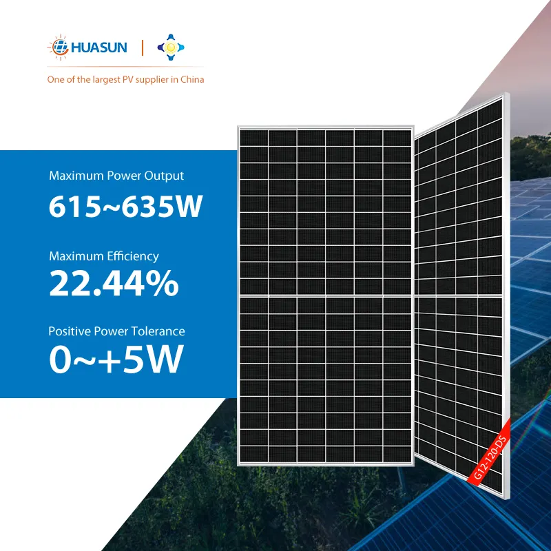 Huasun HJT Mono G12-120-DS 615W 620W 625W 630W 635W 120 Cells Bifacial Half-cut Cell Solar Modules Panels