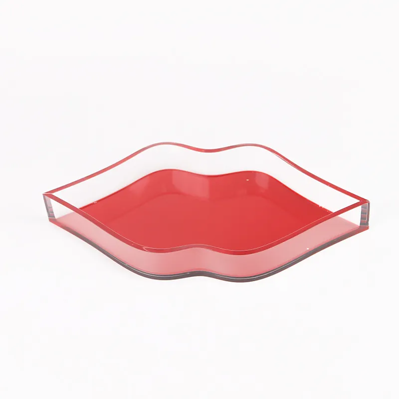 Perspex personalizado con borde transparente de 3mm de grosor, bandeja de decoración para servir labios, perspex acrílico rojo, bandeja de exhibición de joyería