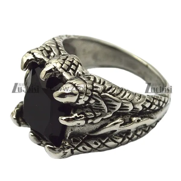 Изготовленное на заказ 18k позолоченное кольцо из стерлингового серебра с большим животным когтями квадратное черное кольцо из оникса