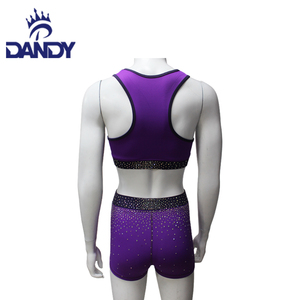 High Quality Cheerleading Practice Wears Custom Sparkly Purple Exercise Train Crystal <strong>Cheer</strong> Tops and Shorts for Youth - Product Image 4