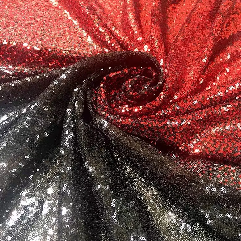 Tessuto di paillettes sfumato rosso e nero vestito fai da te per bambini abbigliamento da prestazione tessuto di paillettes mantovana