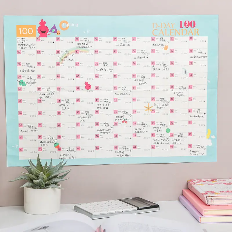 Calendario colgante de pared, calendario de cuenta atrás de 2022 días, planificador de trabajo de portería de aprendizaje, Agenda periódica, mesa, calendario personalizado, 100