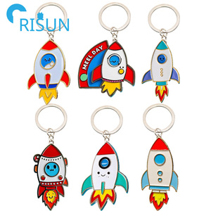 Wholesale Rocket Planet <strong>Rainbow</strong> Keychain Custom Logo <strong>Go</strong> to Space Retro Rocket Soft Hard Enamel Keychains Keyring - Product Image 1