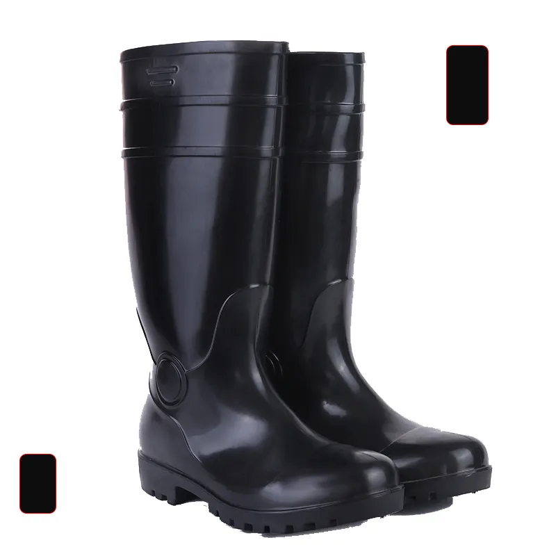 Stivali lunghi di sicurezza piatti in Pvc con stivali da pioggia di sicurezza sul lavoro con punta in acciaio PVC