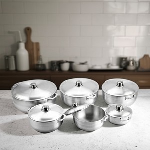 Hot Sell <strong>12</strong>-<strong>Piece</strong> Aluminium Sauce Pot Set American-Style Sustainable Non-Stick Home Kitchen Cooking Modern Glass Metal Casserole