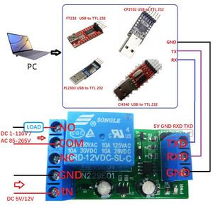 DC 5V 12V TYPE-C USB TTL232 röle modülü PC UART seri Port Switch Arduino MEGA için ahududu PI