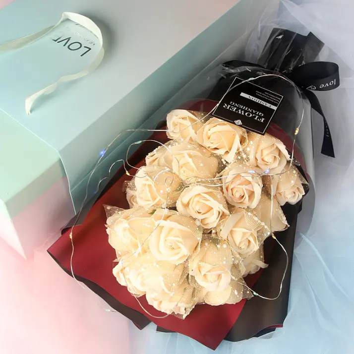 Hot Sale 21pcs chiffon rose flower soap rose bouquet gift box Christmas Valentine's Day Gift rose soap Bouquet