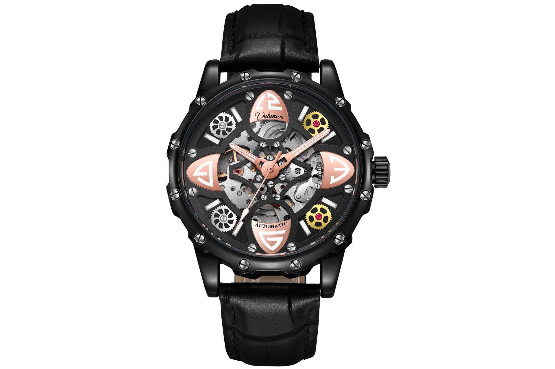 Black Case Leather Strap Black Face