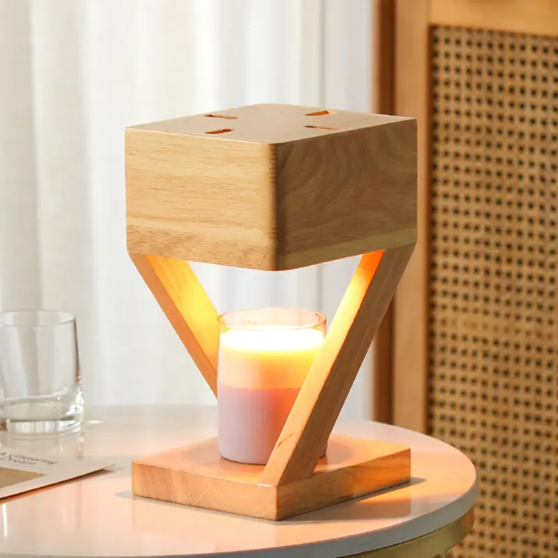 Lámpara calentadora eléctrica para velas, diseño elegante, marco de madera, sin fuego, fusión de cera, 2 bombillas halógenas incluidas