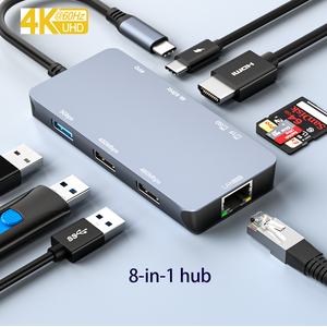 ULT-<strong>unite</strong> New Arrival 4K 60Hz UHD USB-hub 8 in 1 High Speed USB c 3.0 Por Hub USB with Ethernet and HDMI for Laptop Desktop - Product Image 1