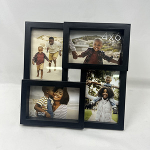 Toptan Modern stil Minimalist siyah plastik resim çerçevesi kare 4 adet yatay ve dikey kullanım için yapışık fotoğraf duvar seti - Product Image 1