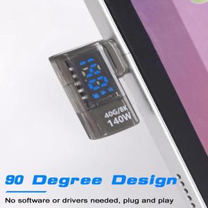 LEDディスプレイUSB C直角アダプター、2パックUSB C 90度アダプター40Gbps 140W 8K @ 60Hz、電流電圧ディスプレイテスターUSB C - Product Image 4