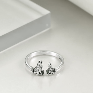 Retro Animal Two <strong>Wolf</strong> 925 Sterling Silver Open Ring for Women Men - Product Image 4