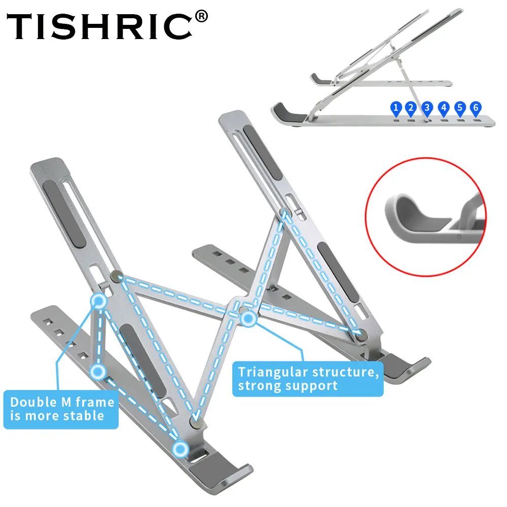 Soporte para portátil TISHRIC, soporte para portátil de aleación de aluminio, soporte ajustable, accesorios, soporte Base plegable, soporte para portátil de menos de 15 pulgadas