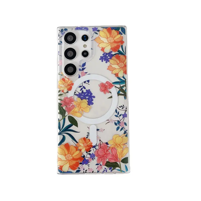 Magnetic Case For Samsung Galaxy S24 S23 S22 Ultra s24 plus S23FE PC+TPU Coated Double Printed Floral Phone Cover